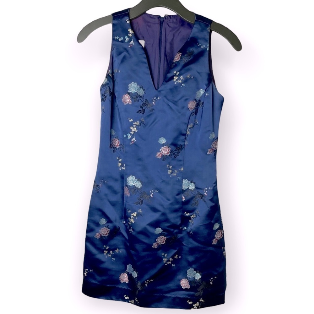 Hugo Buscati Collection women’s vintage satin sleeveless floral mini size 2 blue